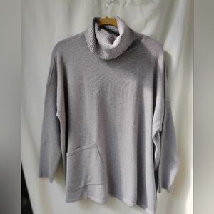 Marla Wynne Soft Knit Tunic Sweater W/ Loose Turtleneck Ribbed Sleeves & Pocket